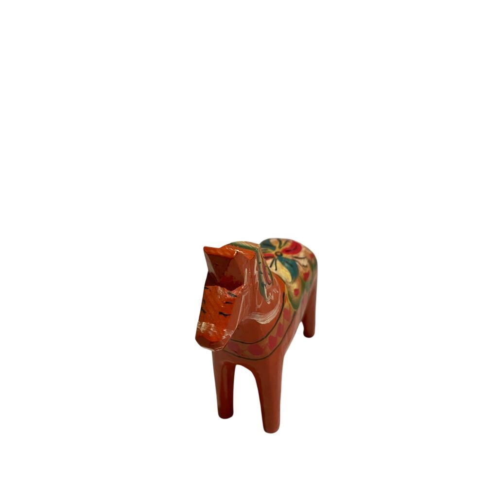 Vintage Awedish Dala Horse 3”x2.75”x1” Orange Blue-green floral design - Picture 2 of 8